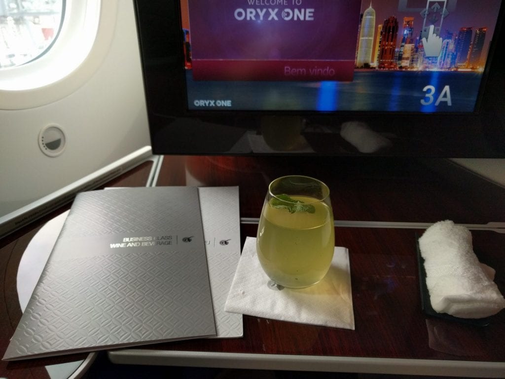 Qatar Airways Business Class Welcome Drink Menu