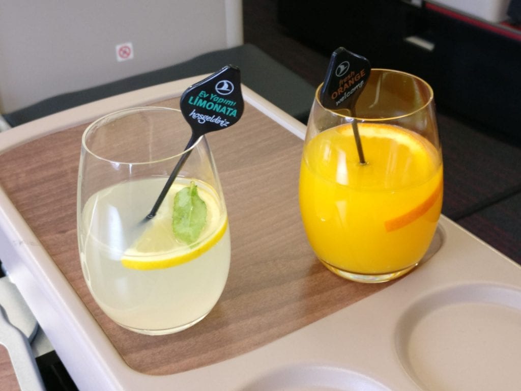 Turkish Airlines Business Class Boeing 777 Welcome Drink