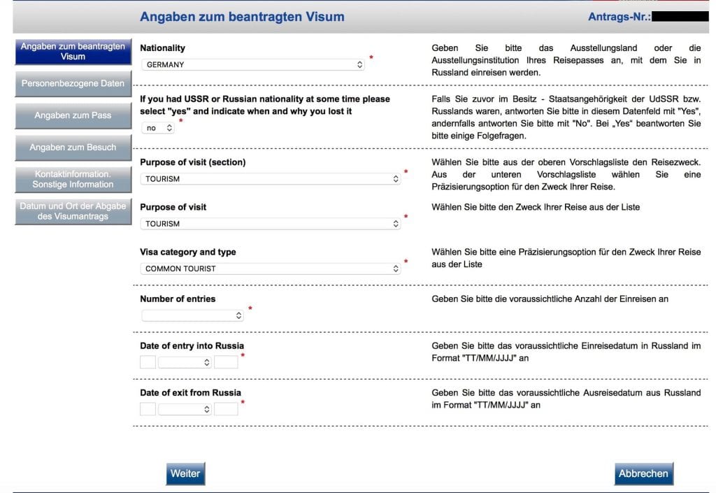 Einreisebestimmungen für Russland – Visumsantrag 1