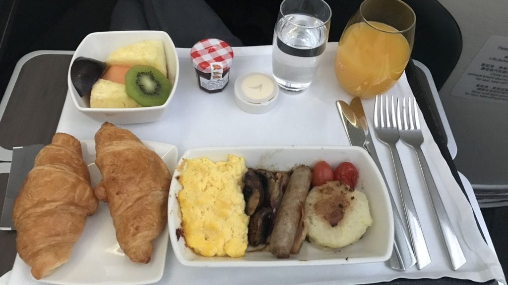 cathay pacific business class airbus a350 frühstück
