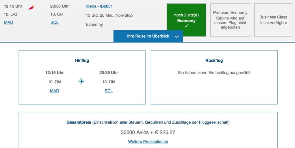 Meilen einlösen im British Airways Executive Club – MAD – SCL BAEC