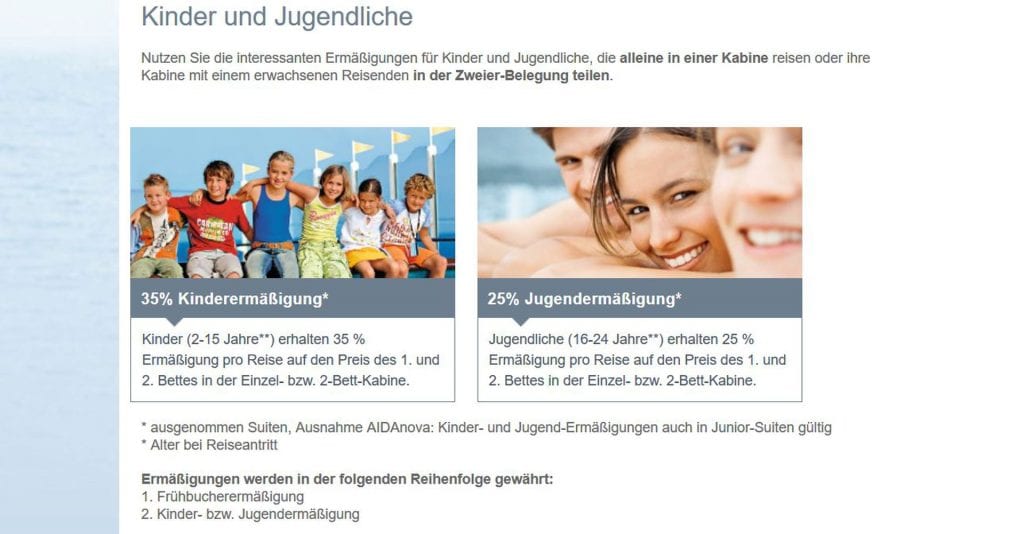 AIDA Kinder und Jugendermäßigung