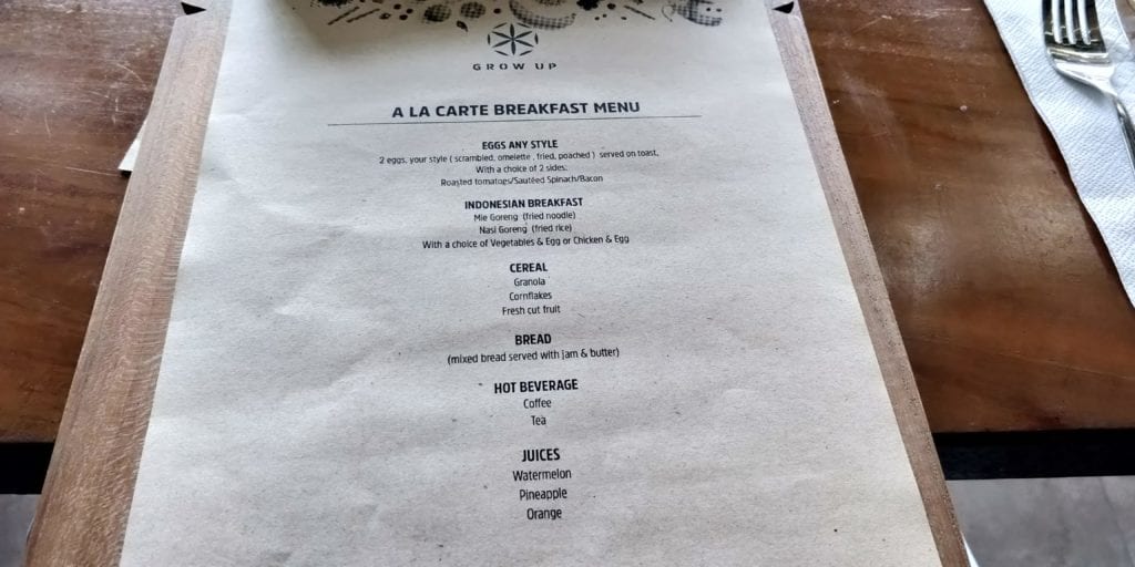 L Hotel Seminyak Frühstück Menü