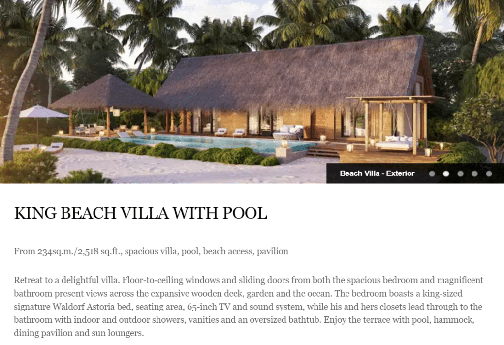 Waldorf Astoria Maldives King Beach Villa