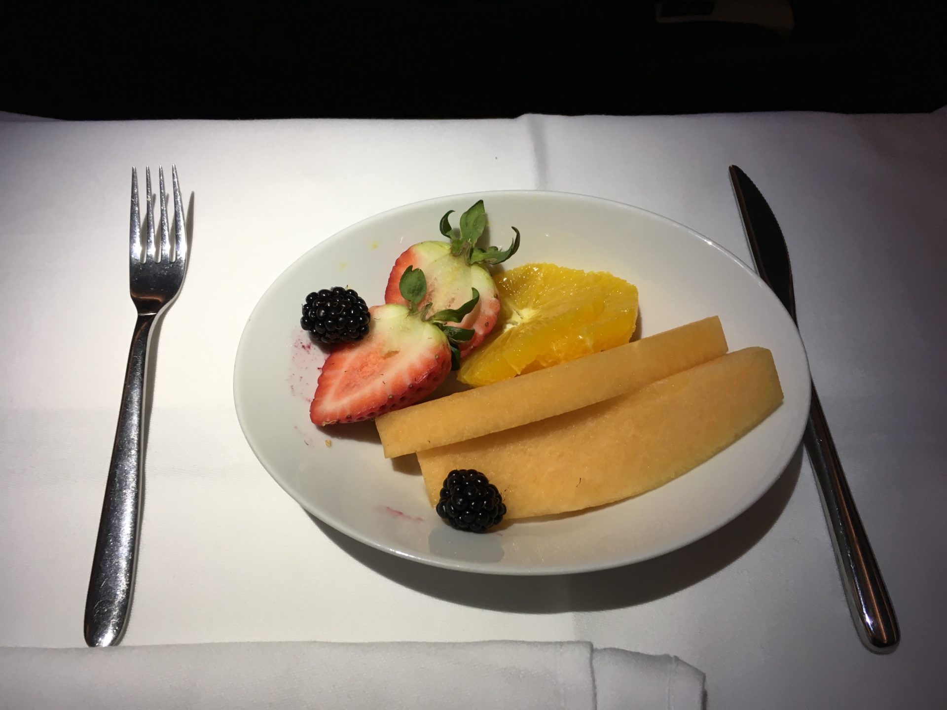 Lufthansa Business Class Airbus A380 Früchte