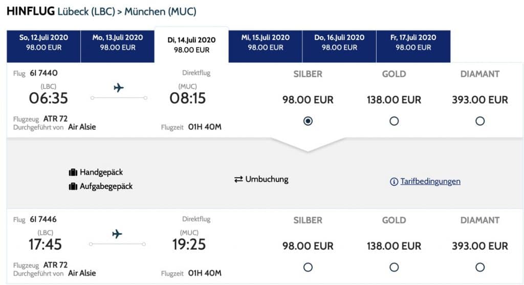 Buchungsbeispiel Lübeck Air