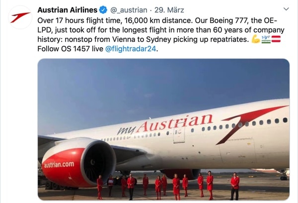 Austrian Airlines Boeing 777 Twitter