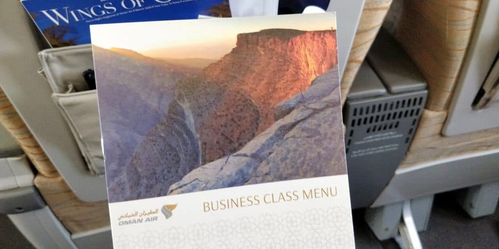 Oman Air Business Class Boeing 737 Menü