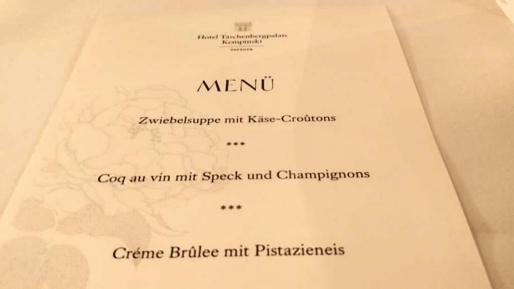 Hotel Taschenbergpalais Dresden Abendessen Menü