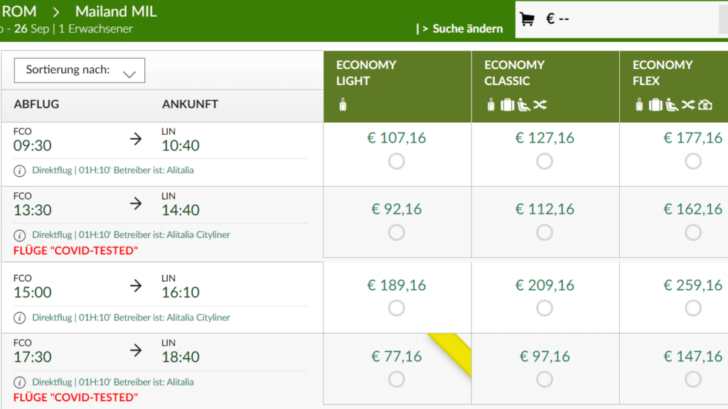 Covidtest Flüge Rom Mailand