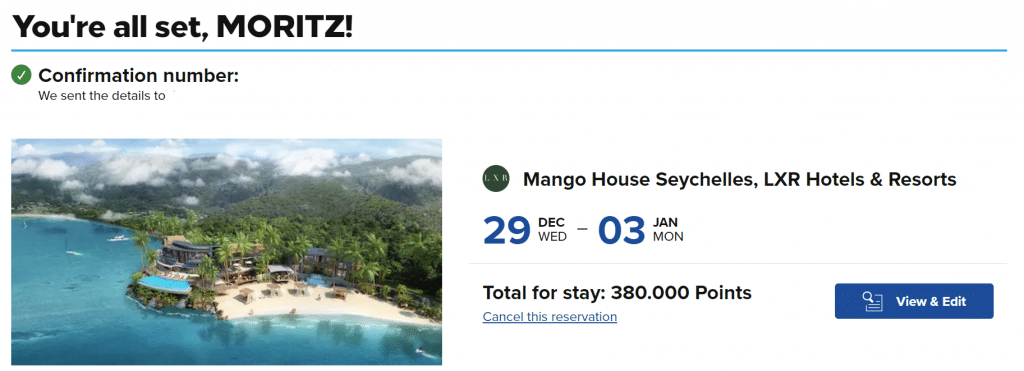 Screenshot Mango House Seychelles Buchung