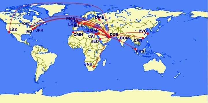 Emirates A380-Streckennetz
