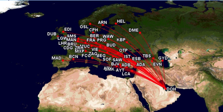 Qatar Airways Streckennetz EUROPE