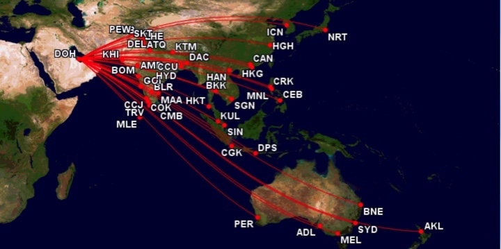 Qatar Airways Streckennetz ASIA