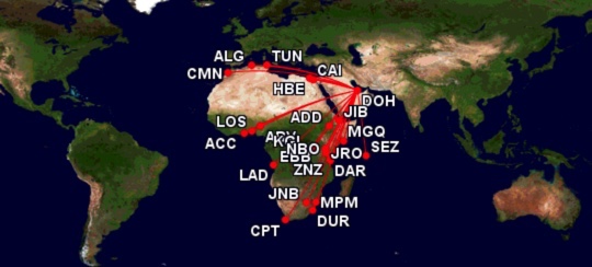Qatar Airways Streckennetz Africa