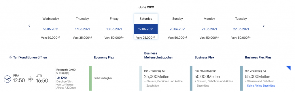 Lufthansa Meilenschnäppchen Santorini