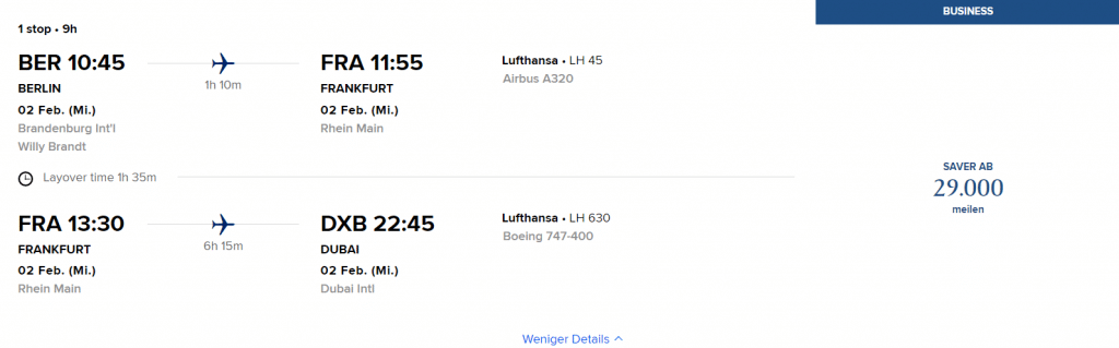 Lufthansa Business Class Buchung