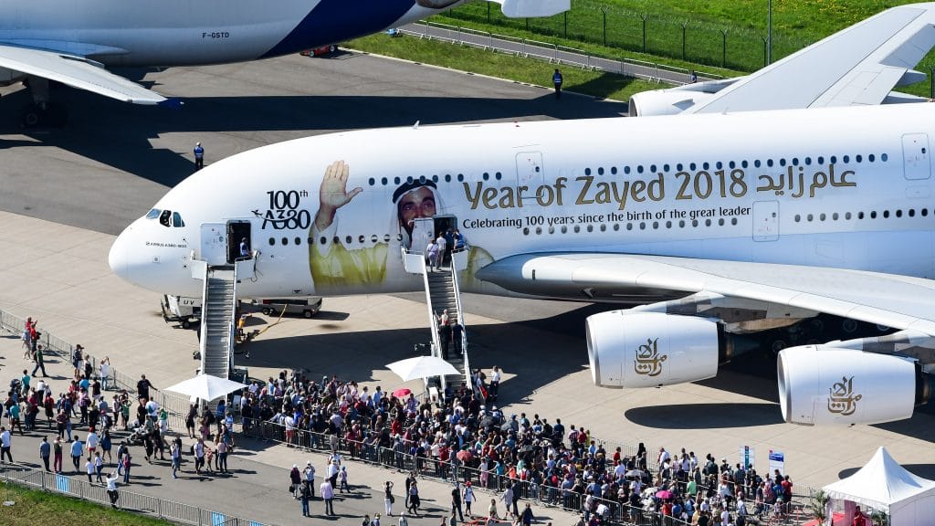 Emirates Airbus A380 bei der ILA 2018