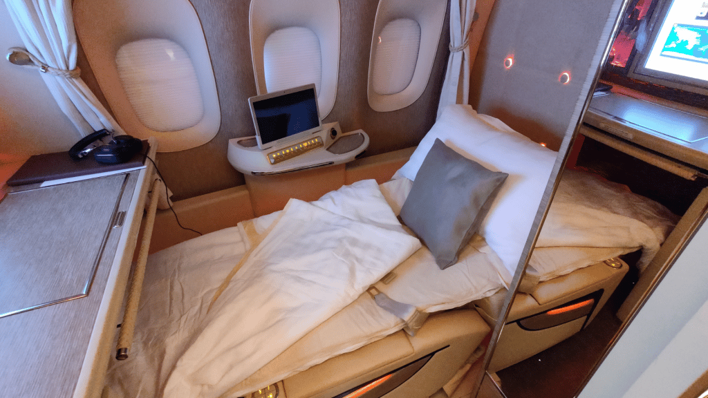 Bett in der neuen Emirates First Class Suite 