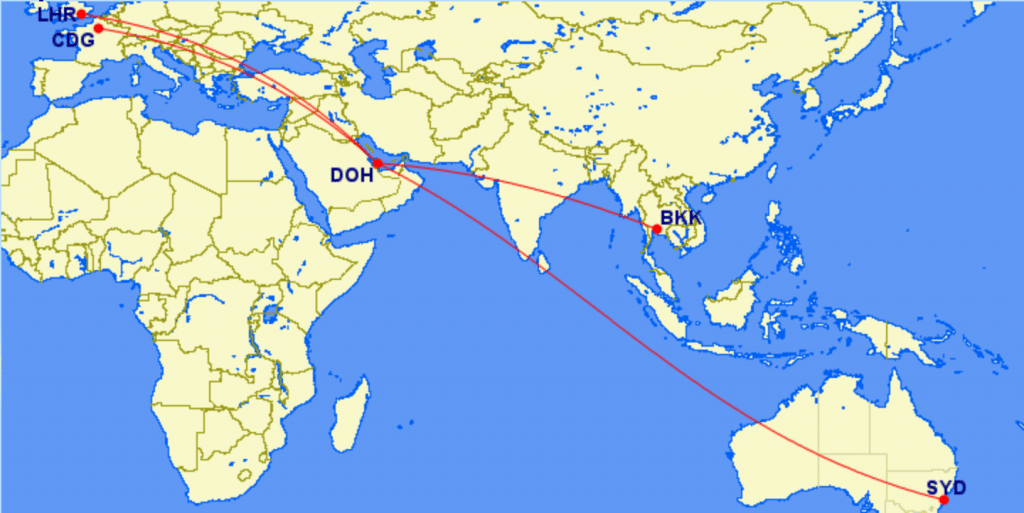 Qatar Airways First Class Strecken