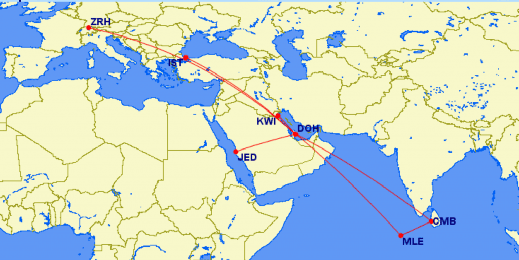 Qatar Airways First Class Strecken B777