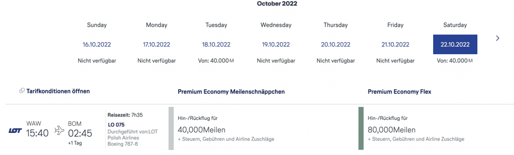 Screenshot Meilenschnäppchen LOT August 2022