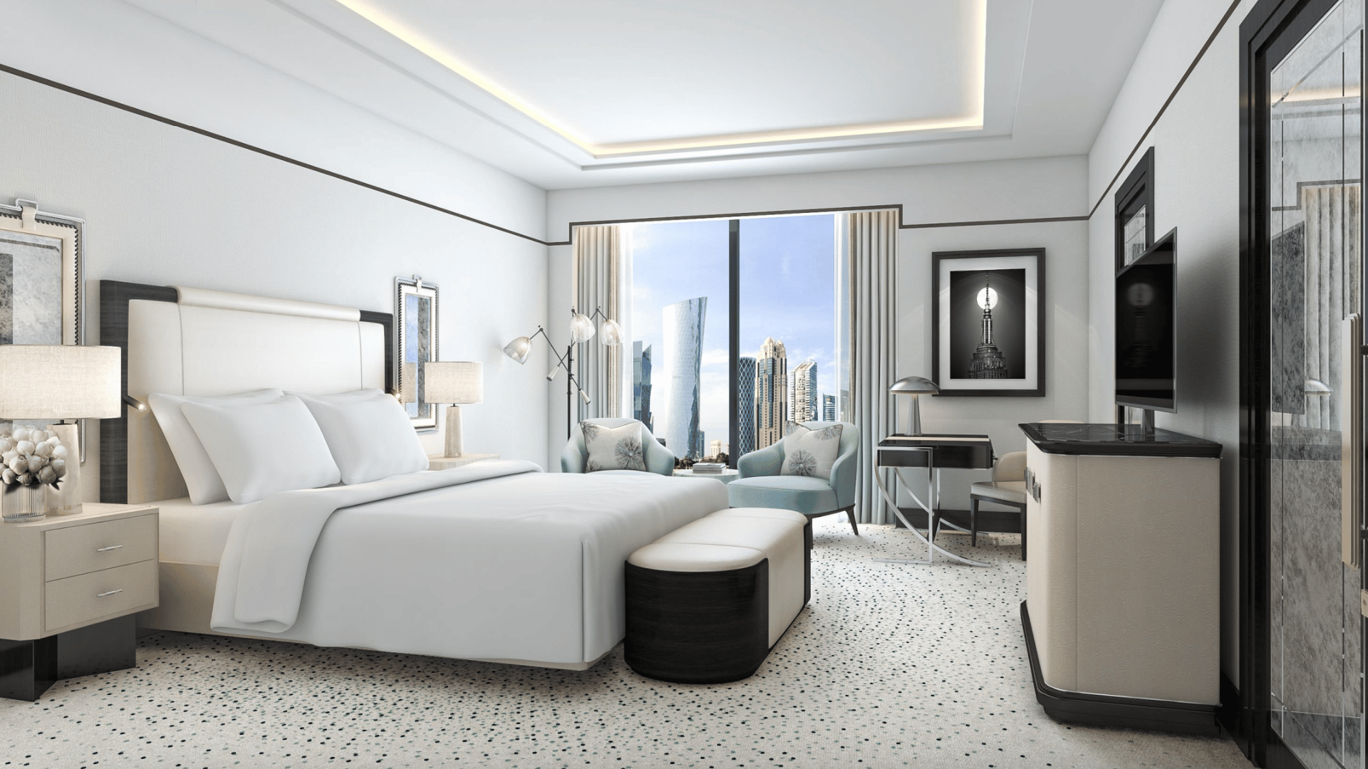 Waldorf Astoria Doha West Bay Zimmer Stadt Schlafzimmer