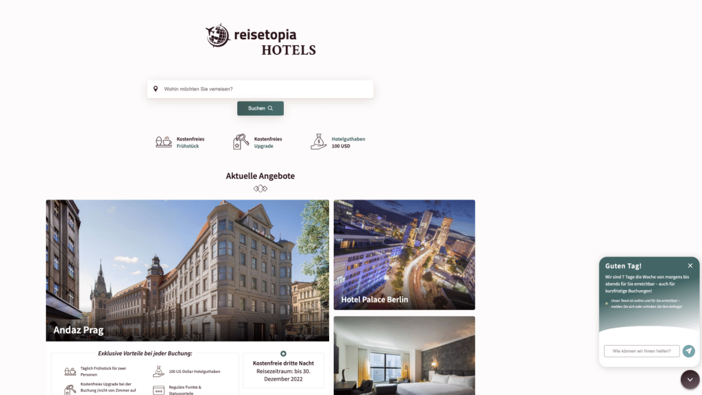 Reisetopia Hotels Chat Service Startseite