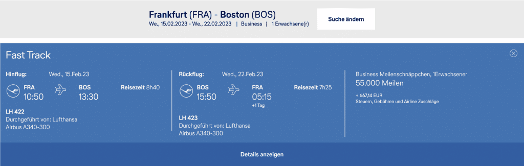 Lufthansa Meilenschnäppchen Business Class Boston