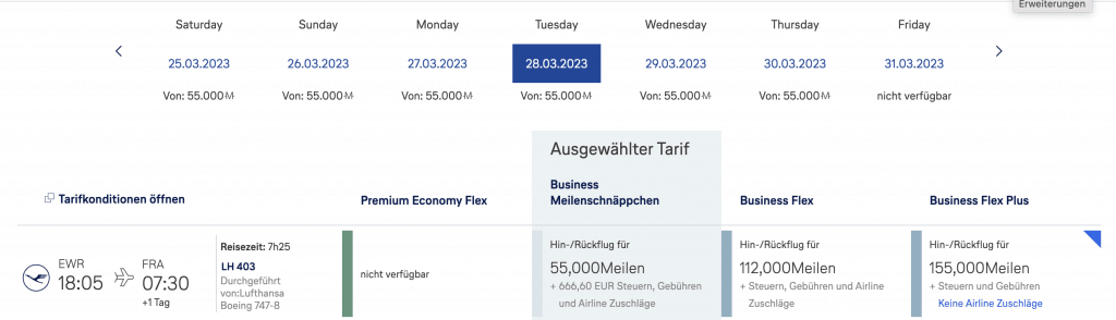Steuern und Gebühren für Lufthansa Meilenschnäppchen ab Frankfurt