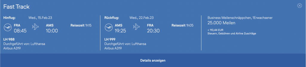 Lufthansa Meilenschnäppchen Januar 2023 Business Class Amsterdam