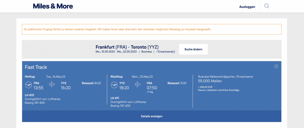 Lufthansa Miles & More Meilenschnäppchen Februar 2023 Toronto Verfügbarkeiten
