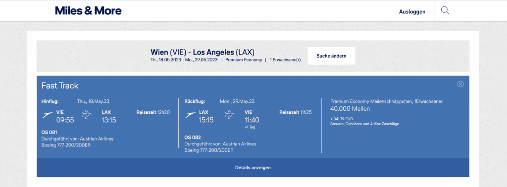 Miles & More Meilenschnäppchen Austrian Airlines Los Angeles Verfügbarkeiten