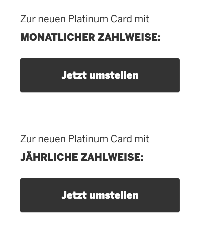 Amex Platinum Card neue Guthaben Landingpage Zahlweise Monatsgebühr