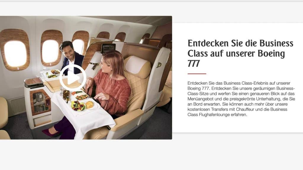 Emirates Business Class Werbung 