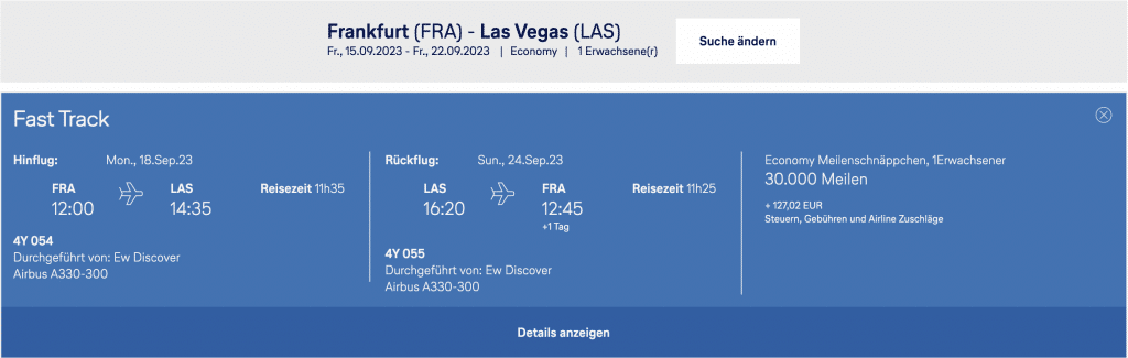Meilenschnäppchen Verfügbarkeiten Lufthansa Las Vegas