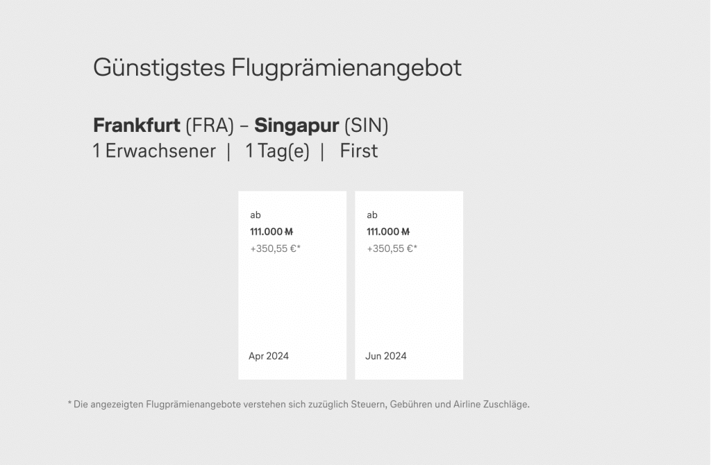 Frankfurt Singapur Lufthansa First Class Verfügbarkeiten
