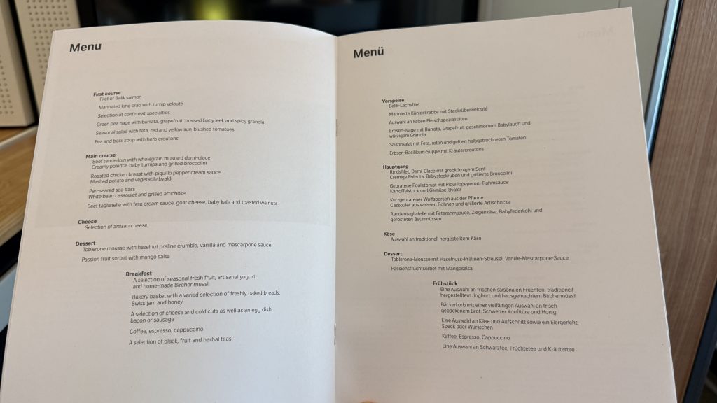 Swiss First Class Boeing 777 Menu 2