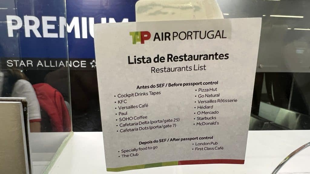 TAP Portugal Business Class Restaurants