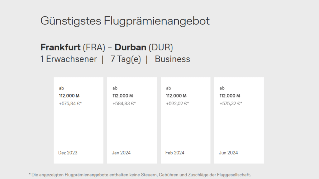 Meilen Lufthansa Frankfurt Durban