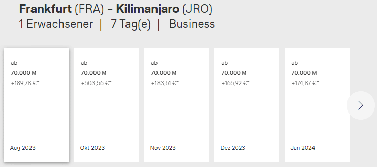 Frankfurt Kilimanjaro Miles & More Verfügbarkeiten