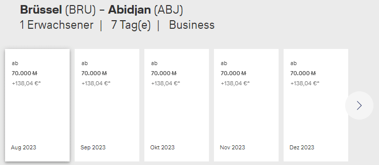 Brüssel Abidjan Miles & More Verfügbarkeiten