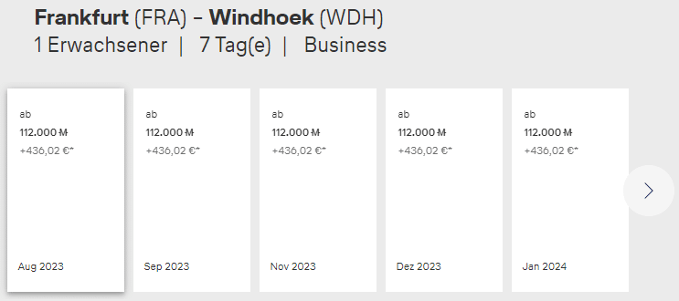 Frankfurt Windhoek Miles & More Verfügbarkeiten