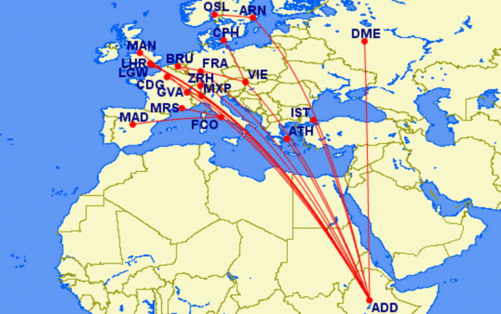 Ethiopian Airlines Ziele Europa