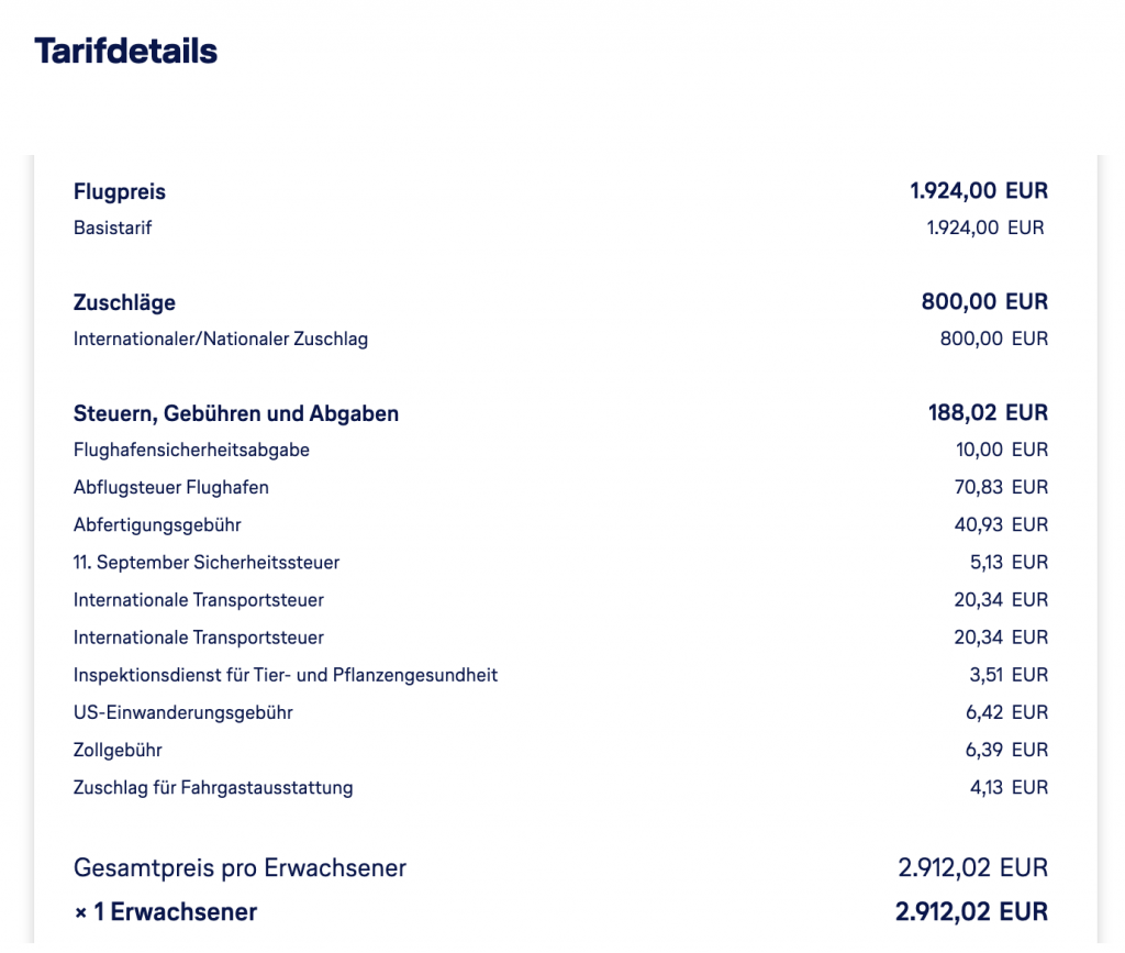 Meilengutschrift Preisberechnung FRA JFK