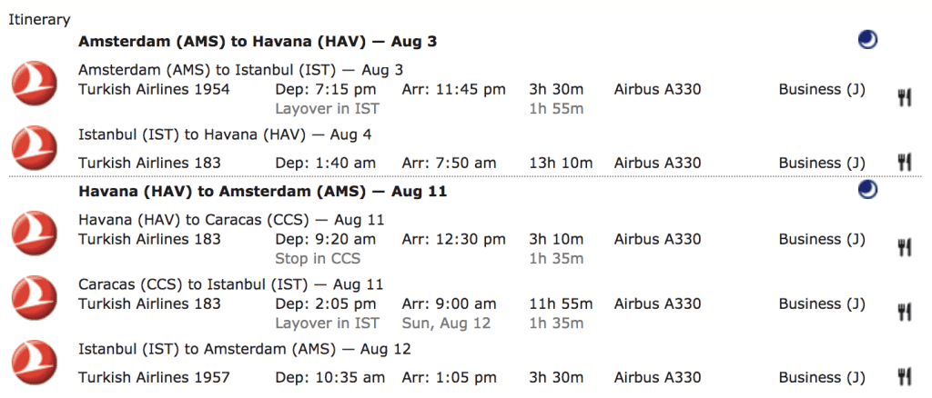 Turkish Airlines Meilengutschrift Matrix