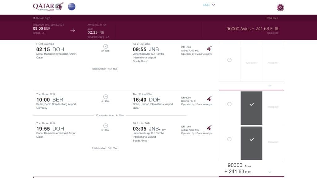 Qatar Airways Prämienbuchung