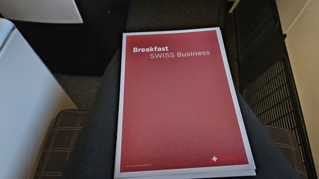 Swiss Business Class Boeing 777 300 Fruehstueckskarte
