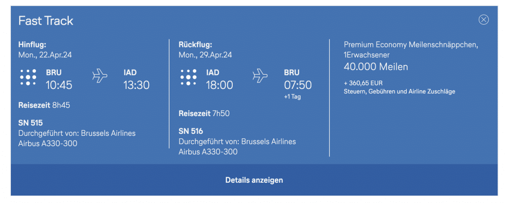 Verfügbarkeit Brussels Meilenschnäppchen 1