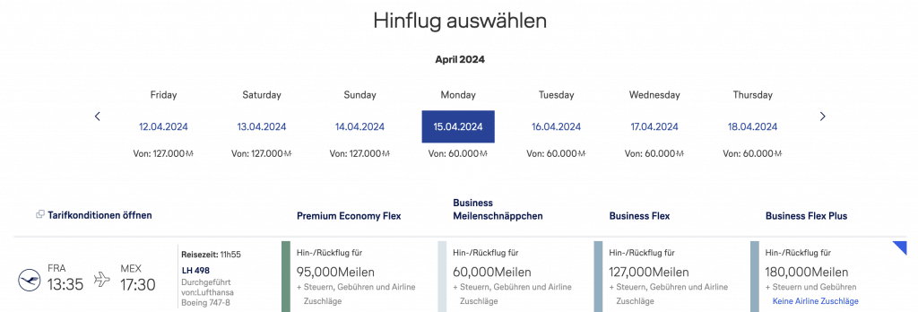 Verfügbarkeit Lufthansa Meilenschnäppchen Janaur 2024
